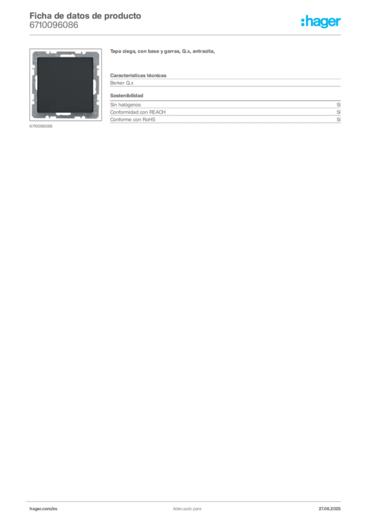 Imagen Hager Ficha de datos de producto 6710096086 | Hager España