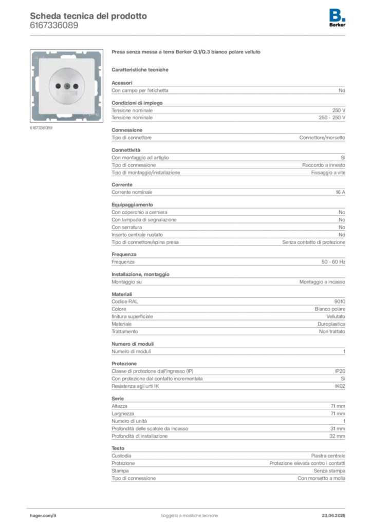 Immagine Berker Scheda tecnica del prodotto 6167336089 | Hager Italia