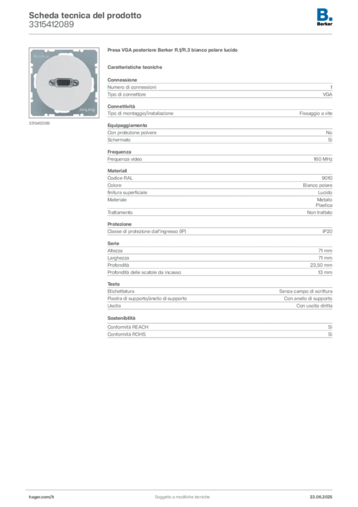 Immagine Berker Scheda tecnica del prodotto 3315412089 | Hager Italia