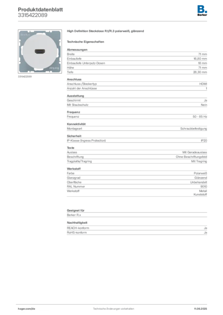 Berker Produktdatenblatt 3315422089