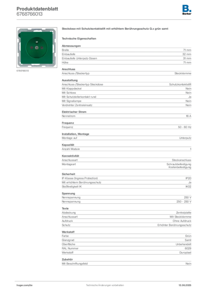 Berker Produktdatenblatt 6768766013