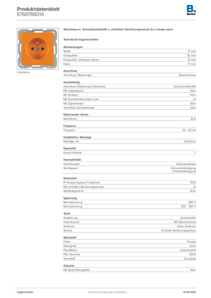 Berker Produktdatenblatt 6768766014