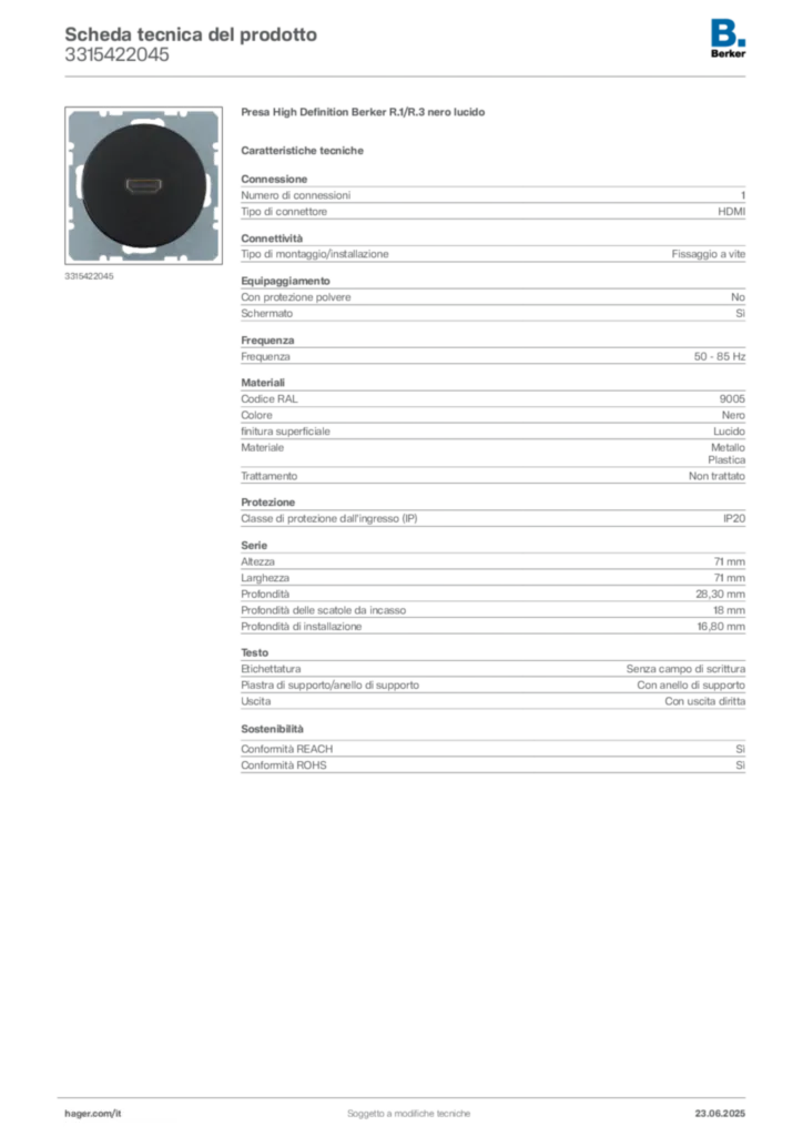 Immagine Berker Scheda tecnica del prodotto 3315422045 | Hager Italia