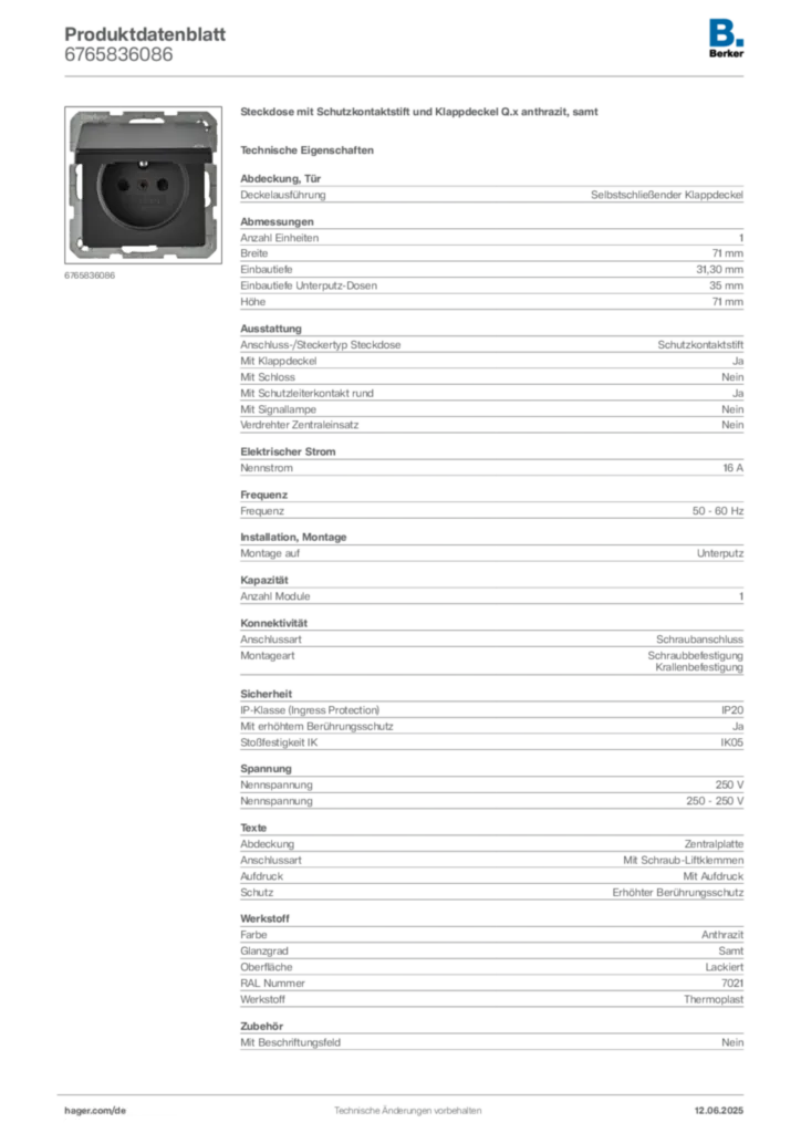 Berker Produktdatenblatt 6765836086