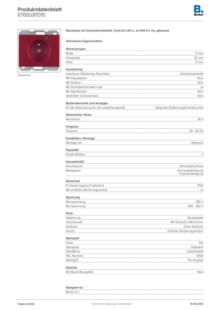 Berker Produktdatenblatt 6765097015