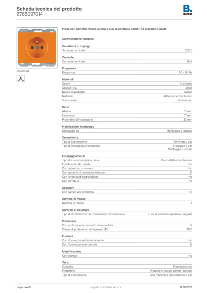 Immagine Berker Scheda tecnica del prodotto 6765097014 | Hager Italia