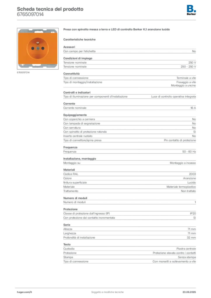 Immagine Berker Scheda tecnica del prodotto 6765097014 | Hager Italia
