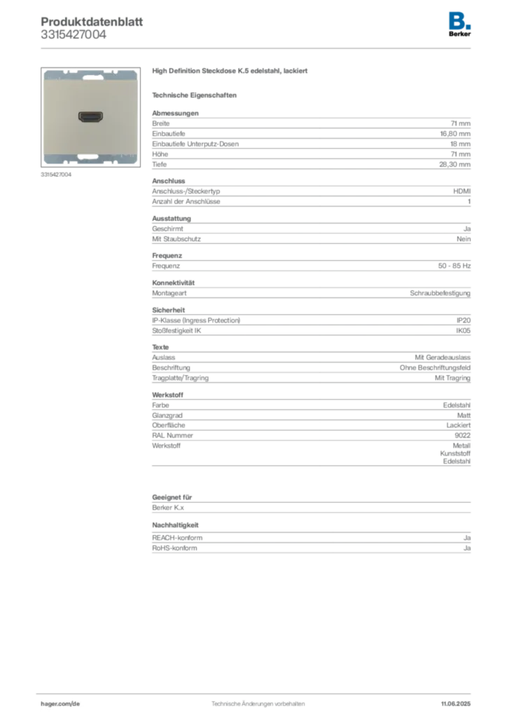 Berker Produktdatenblatt 3315427004
