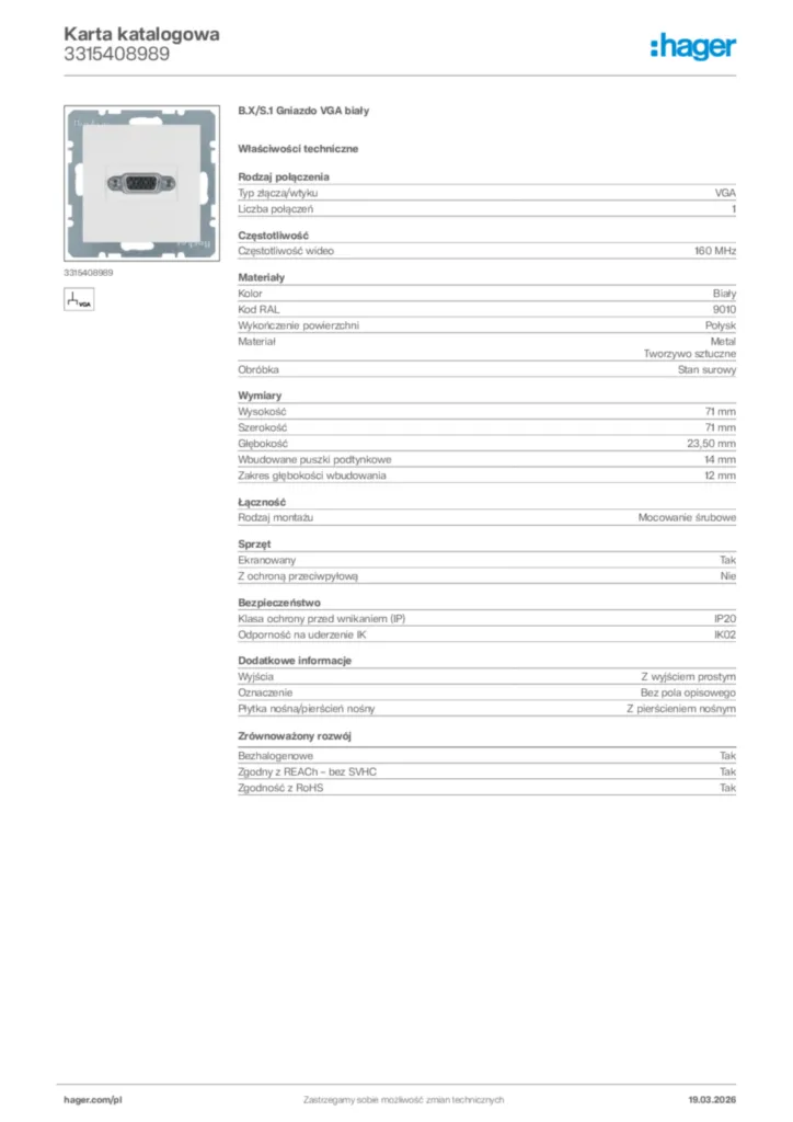 Zdjęcie Hager Karta katalogowa 3315408989 | Hager Polska