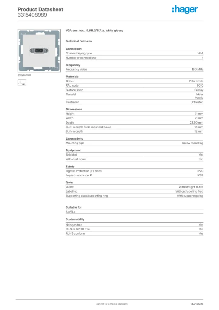 Image Hager Product data sheet 3315408989  | Hager