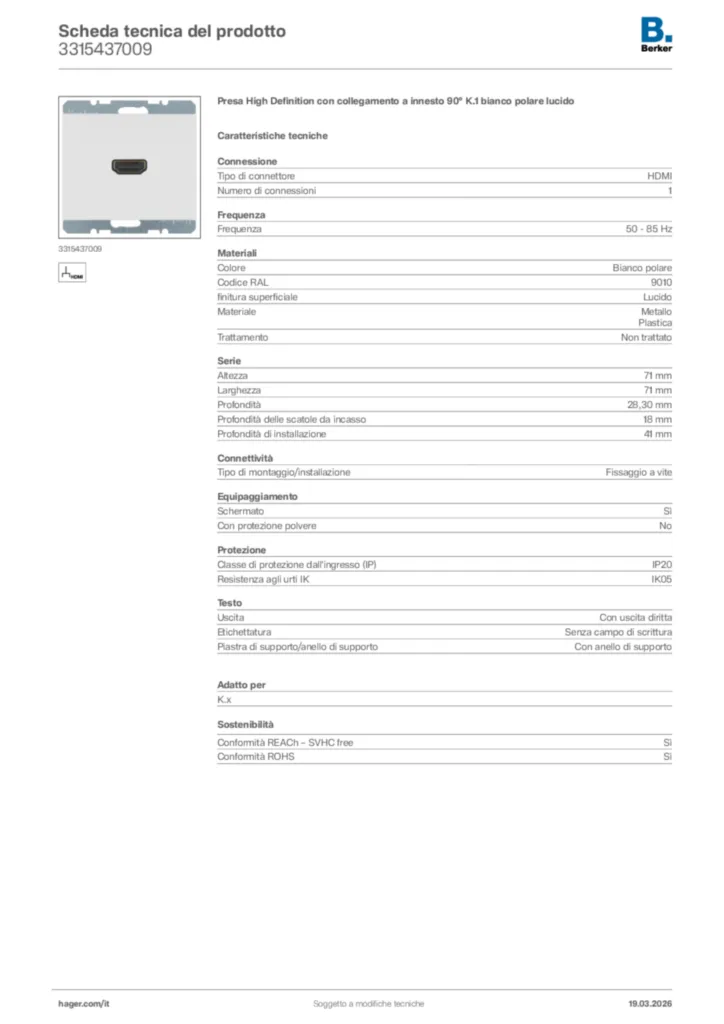 Immagine Berker Scheda tecnica del prodotto 3315437009 | Hager Italia