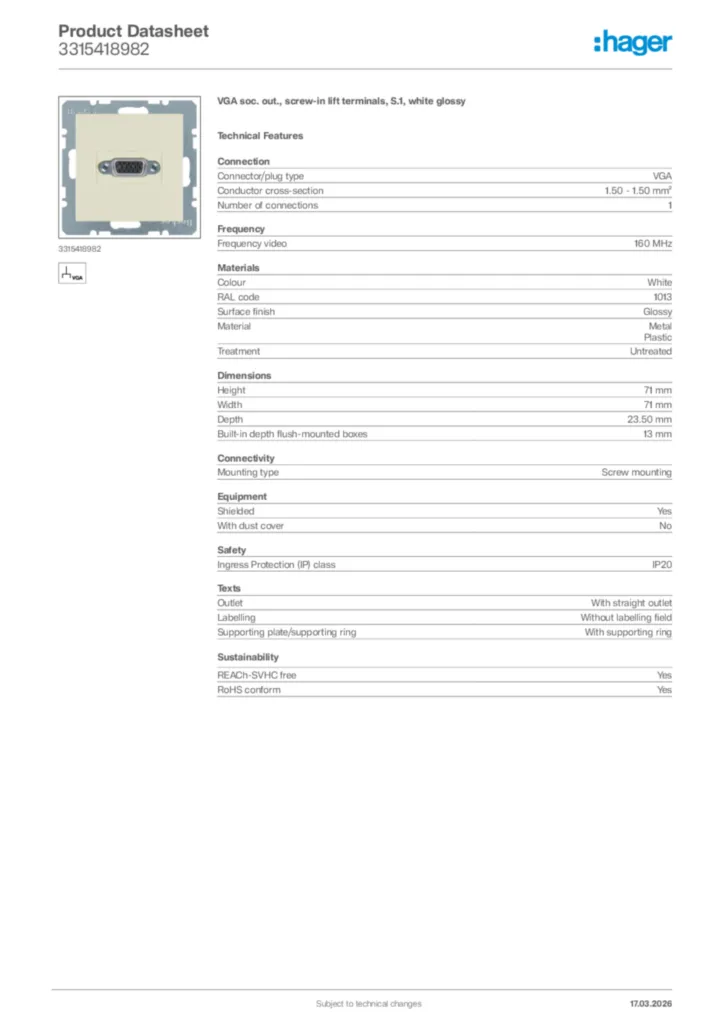 Image Hager Product data sheet 3315418982  | Hager Africa