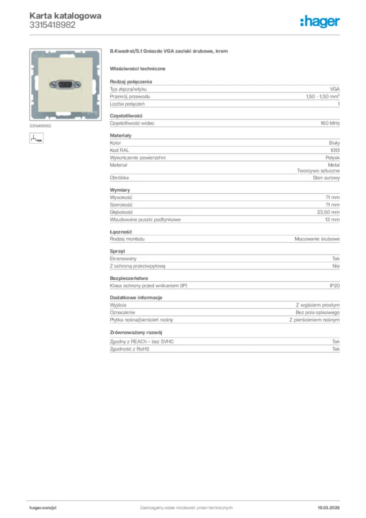 Zdjęcie Hager Karta katalogowa 3315418982 | Hager Polska