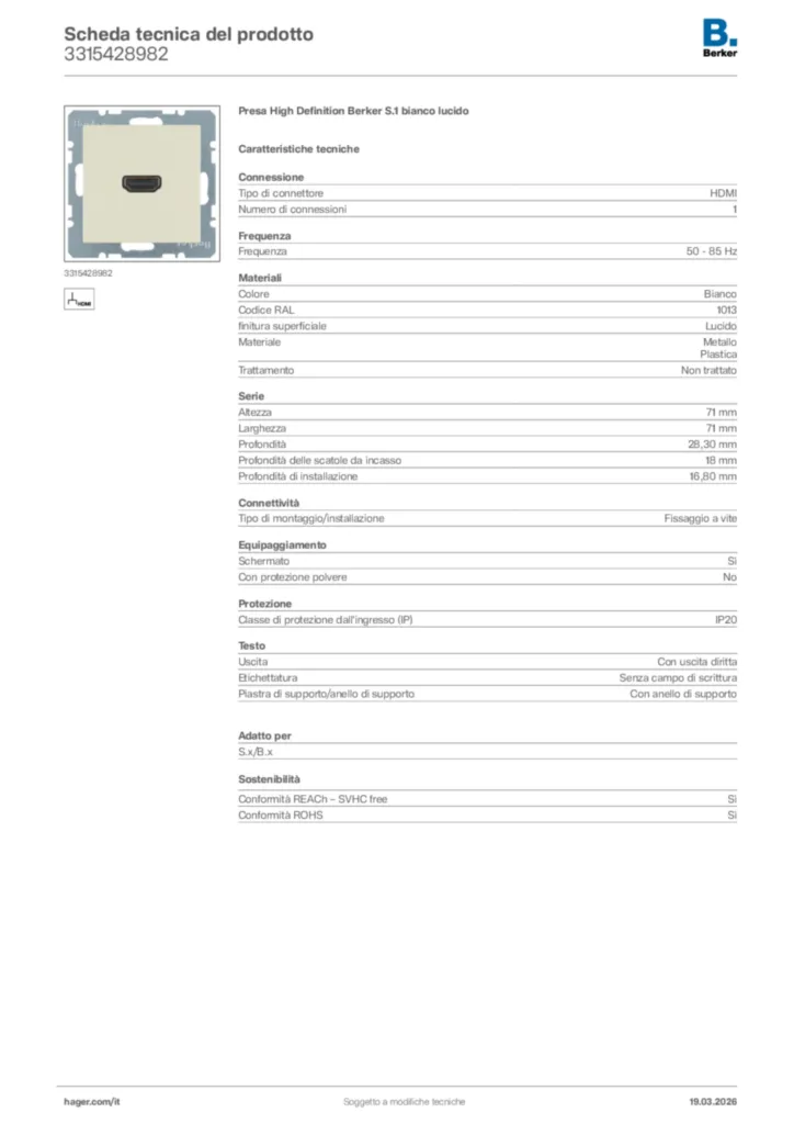 Immagine Berker Scheda tecnica del prodotto 3315428982 | Hager Italia