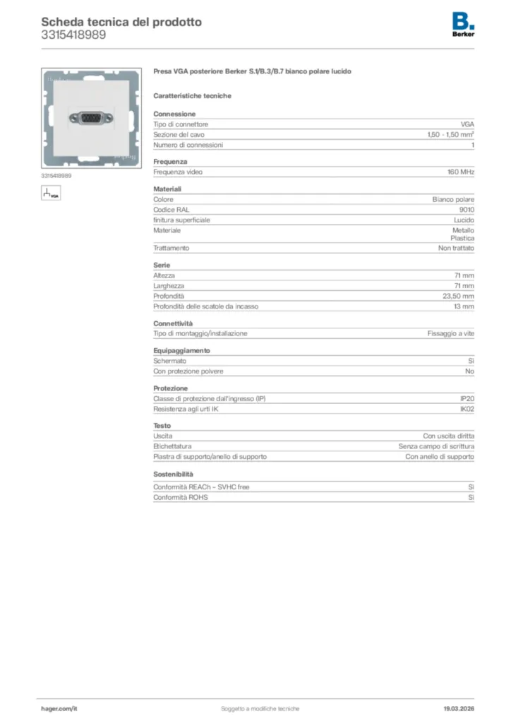Immagine Berker Scheda tecnica del prodotto 3315418989 | Hager Italia