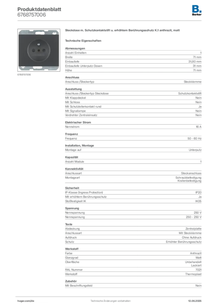 Berker Produktdatenblatt 6768757006