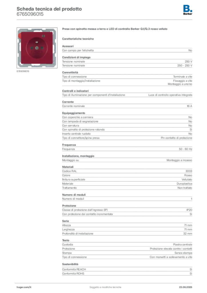 Immagine Berker Scheda tecnica del prodotto 6765096015 | Hager Italia