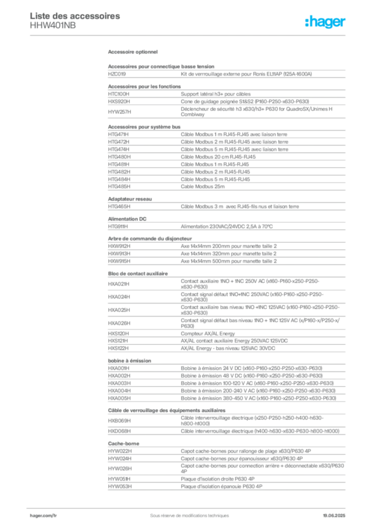 Image Hager Fiche technique du produit HHW401NB | Hager France