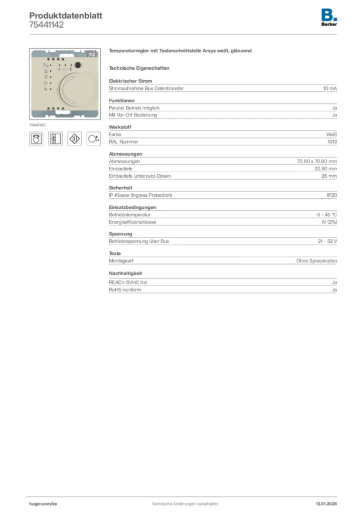 Bild Berker Produktdatenblatt 75441142 | Hager Deutschland