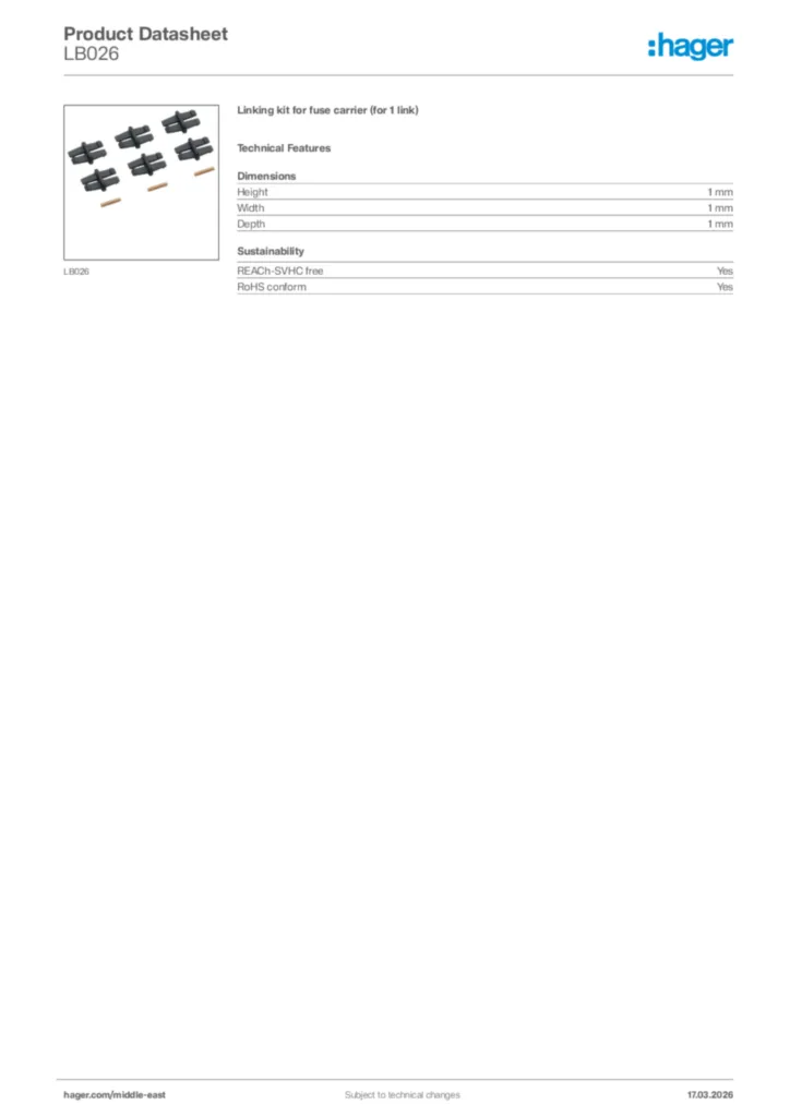 Image Hager Product data sheet LB026  | Hager