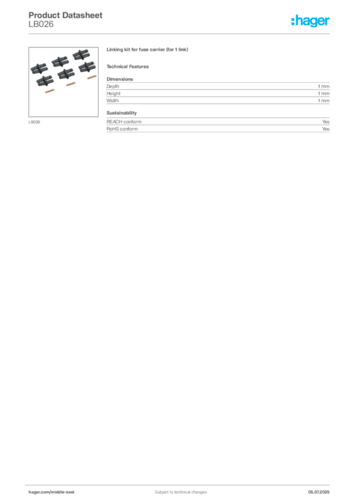 Image Hager Product data sheet LB026  | Hager
