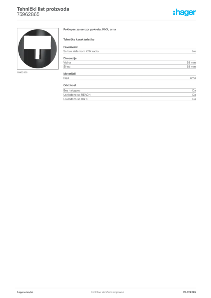 Slika Hager Product data sheet 75962865  | Hager