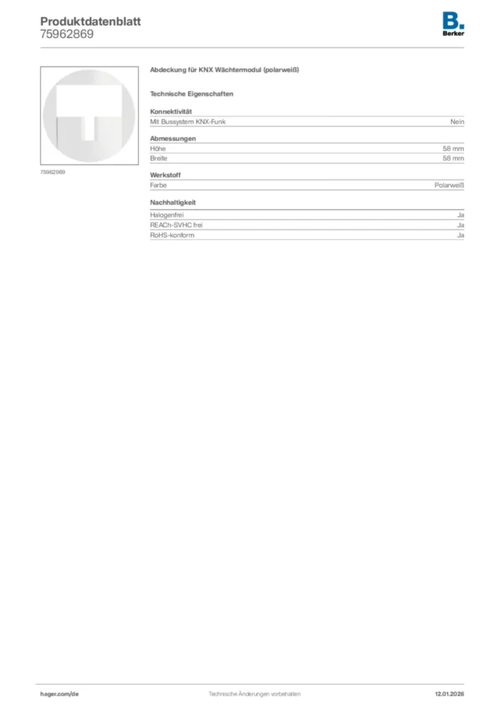 Bild Berker Produktdatenblatt 75962869 | Hager Deutschland
