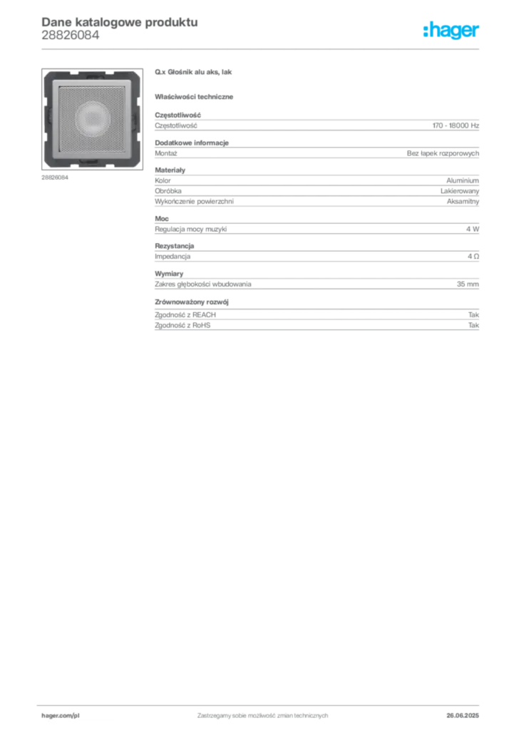 Zdjęcie Hager Dane katalogowe produktu 28826084 | Hager Polska