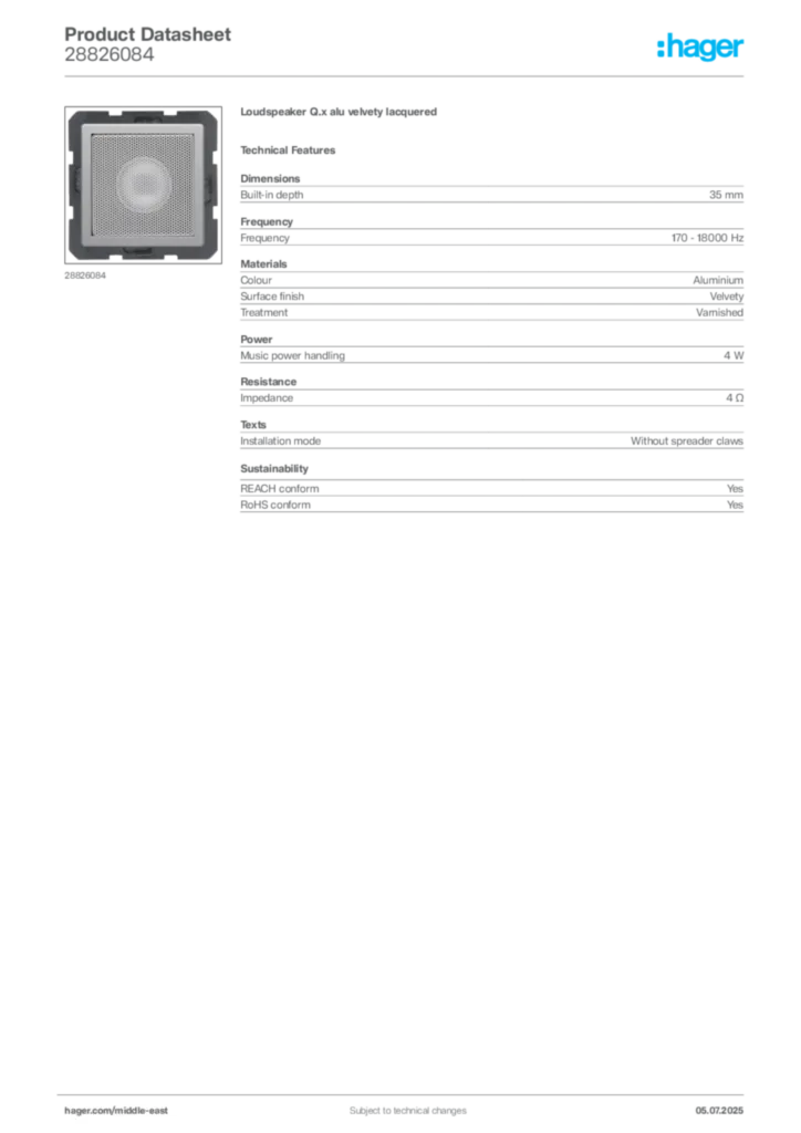 Image Hager Product data sheet 28826084  | Hager