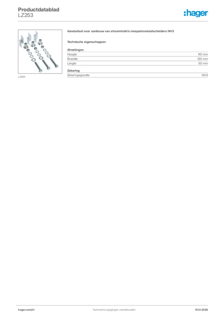 Afbeelding Hager Productdatablad LZ253 | Hager Nederland