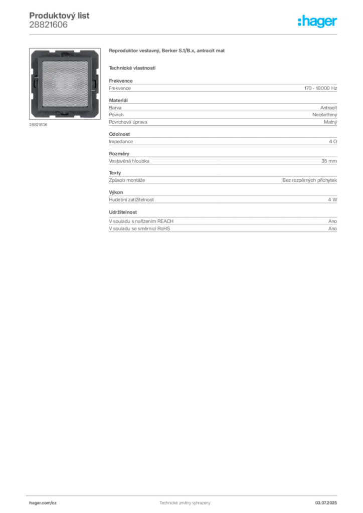 Obrázek Hager Produktový list 28821606 | Hager