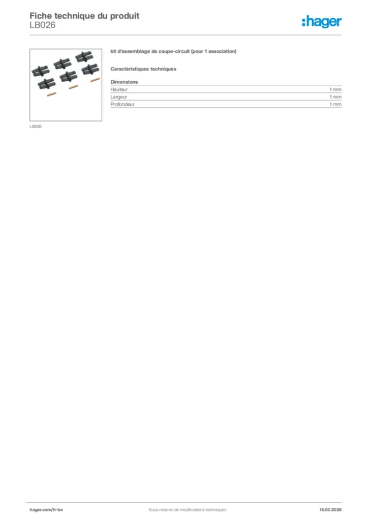 Image Hager Fiche technique du produit LB026 | Hager Belgique