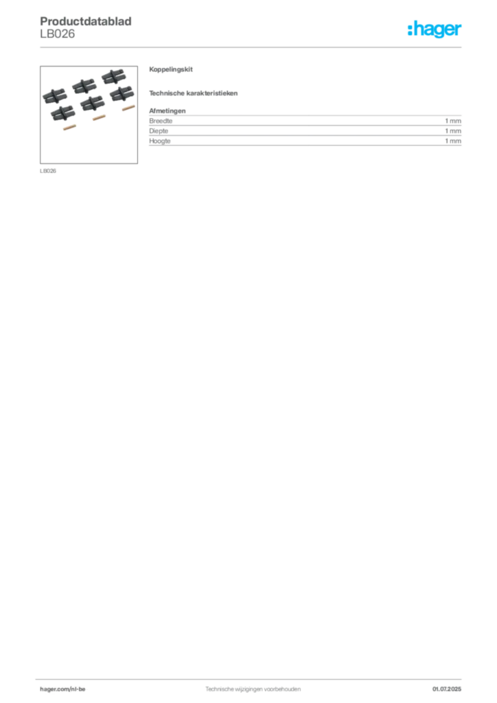 Afbeelding Hager Productdatablad LB026 | Hager Belgium