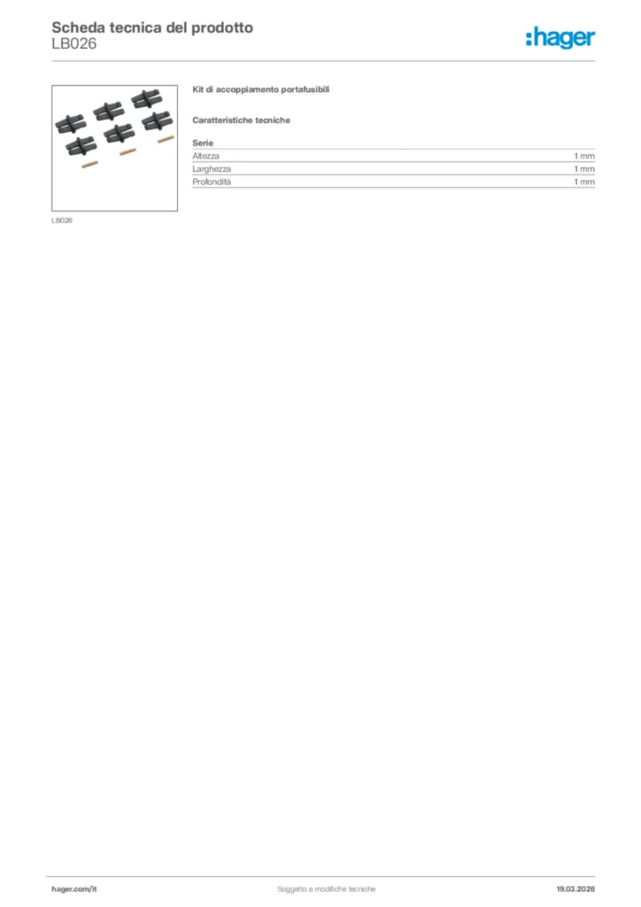 Immagine Hager Scheda tecnica del prodotto LB026 | Hager Italia