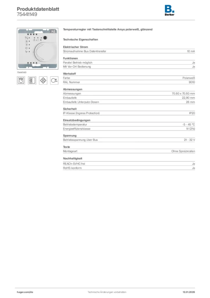Bild Berker Produktdatenblatt 75441149 | Hager Deutschland