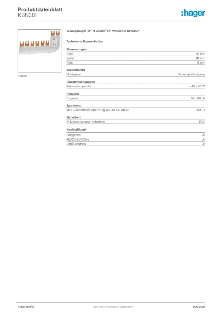 Bild Hager Produktdatenblatt KBN381 | Hager Deutschland