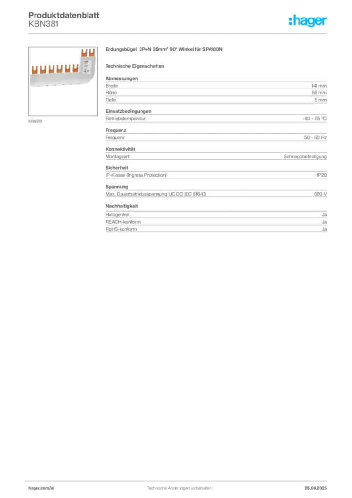 Bild Hager Produktdatenblatt KBN381 | Hager Deutschland
