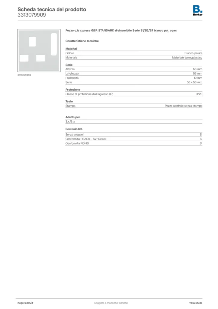 Immagine Berker Scheda tecnica del prodotto 3313079909 | Hager Italia