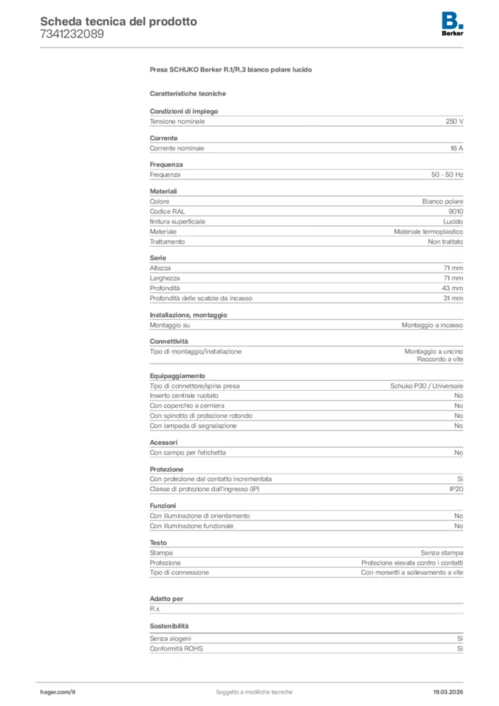 Immagine Berker Scheda tecnica del prodotto 7341232089 | Hager Italia