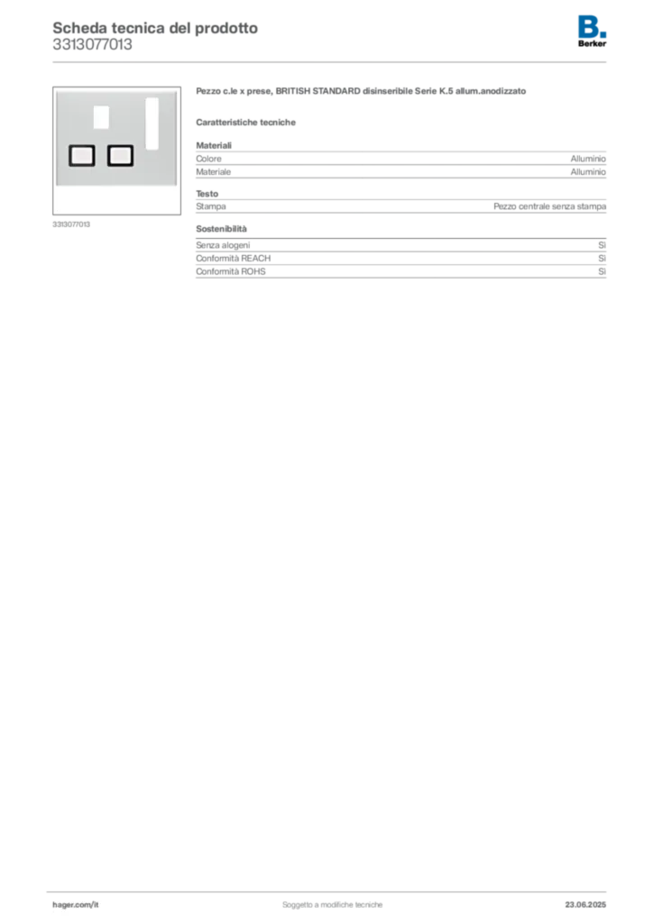 Immagine Berker Scheda tecnica del prodotto 3313077013 | Hager Italia