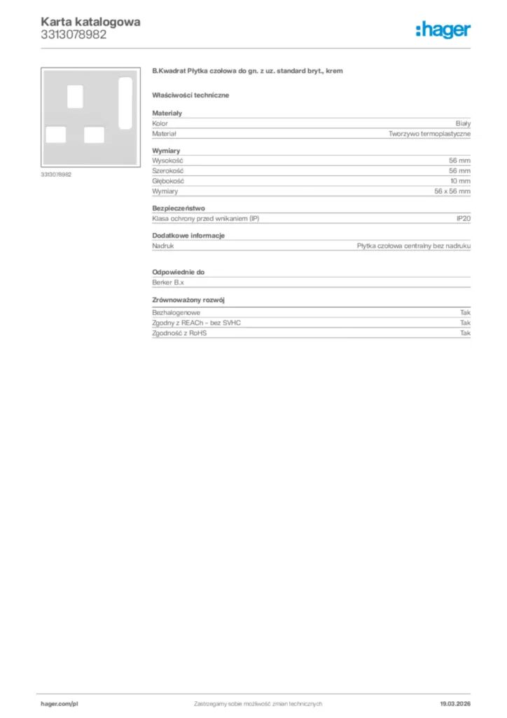 Zdjęcie Hager Karta katalogowa 3313078982 | Hager Polska