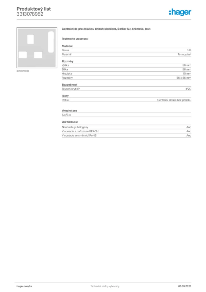 Obrázek Hager Product data sheet 3313078982 | Hager