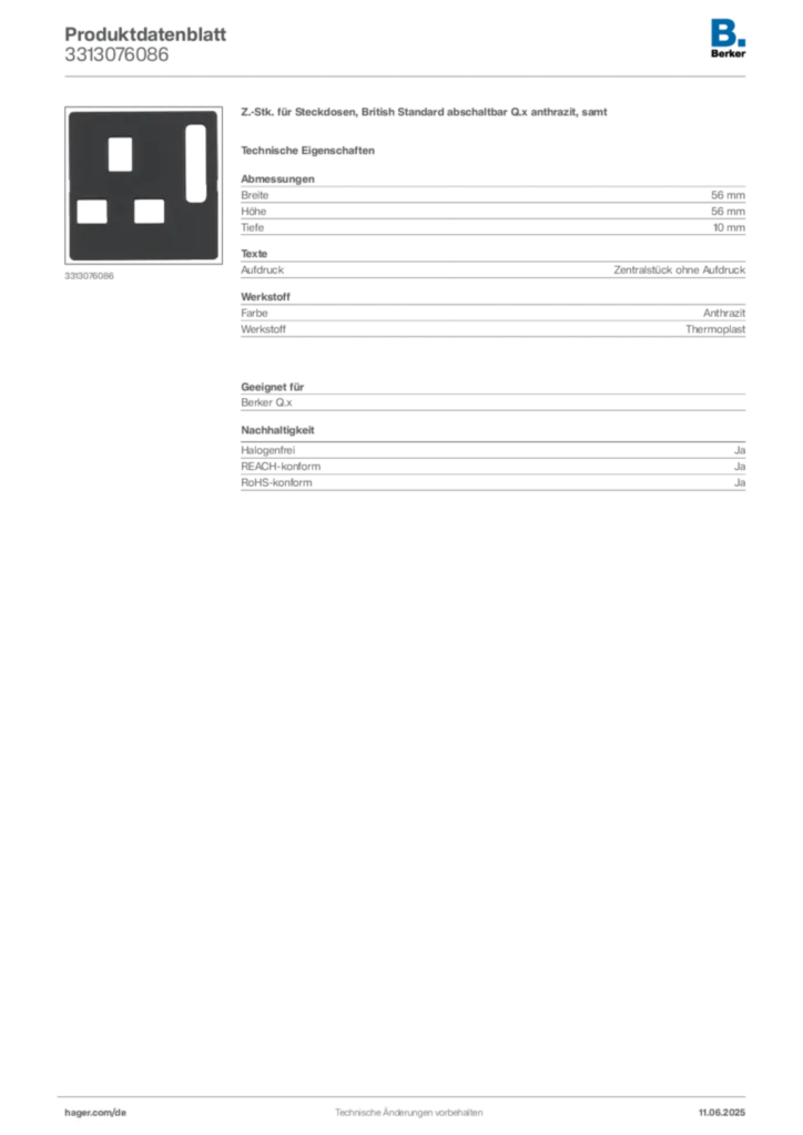 Berker Produktdatenblatt 3313076086