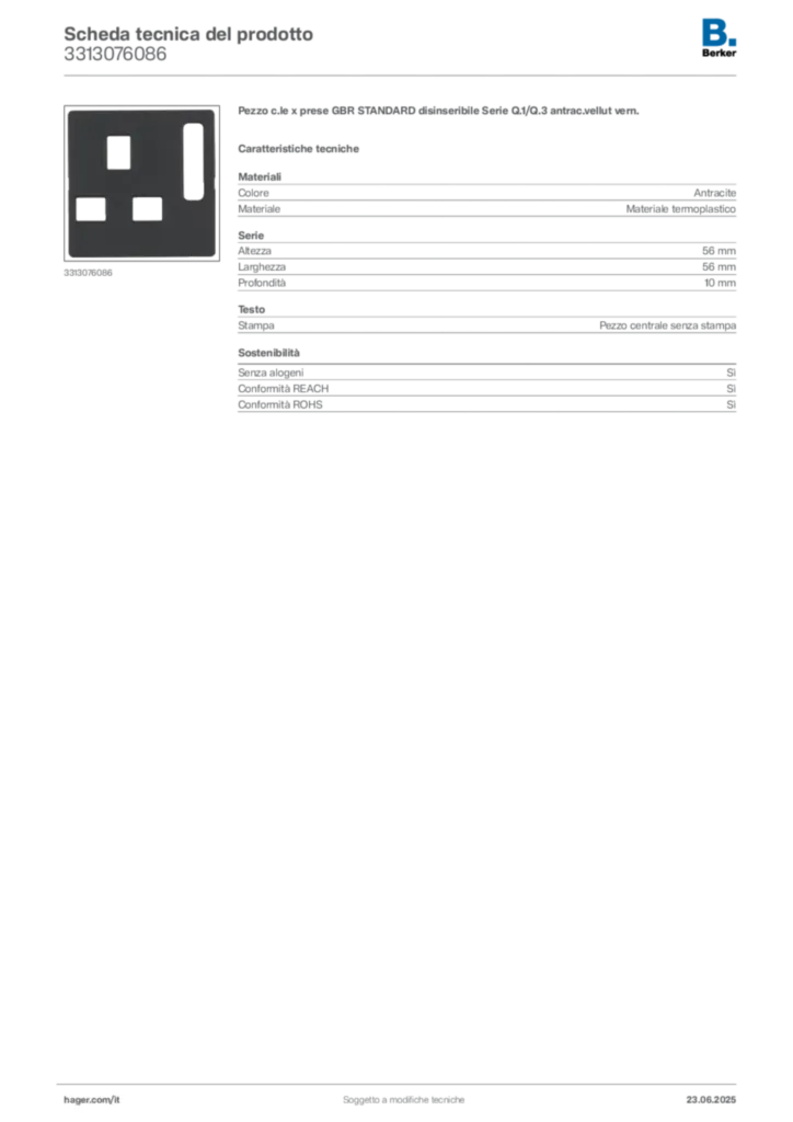 Immagine Berker Scheda tecnica del prodotto 3313076086 | Hager Italia