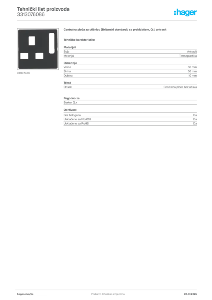 Slika Hager Product data sheet 3313076086  | Hager