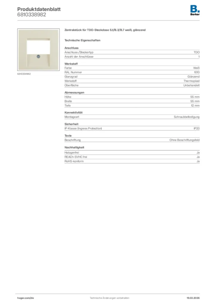 Bild Berker Produktdatenblatt 6810338982 | Hager Deutschland