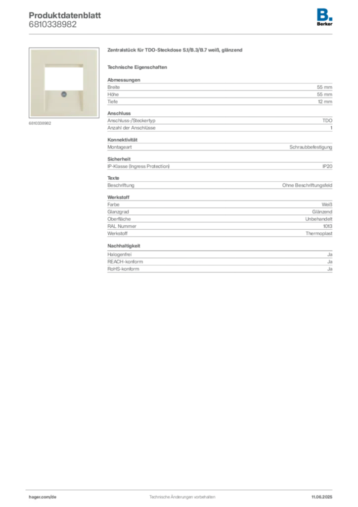 Bild Berker Produktdatenblatt 6810338982 | Hager Deutschland