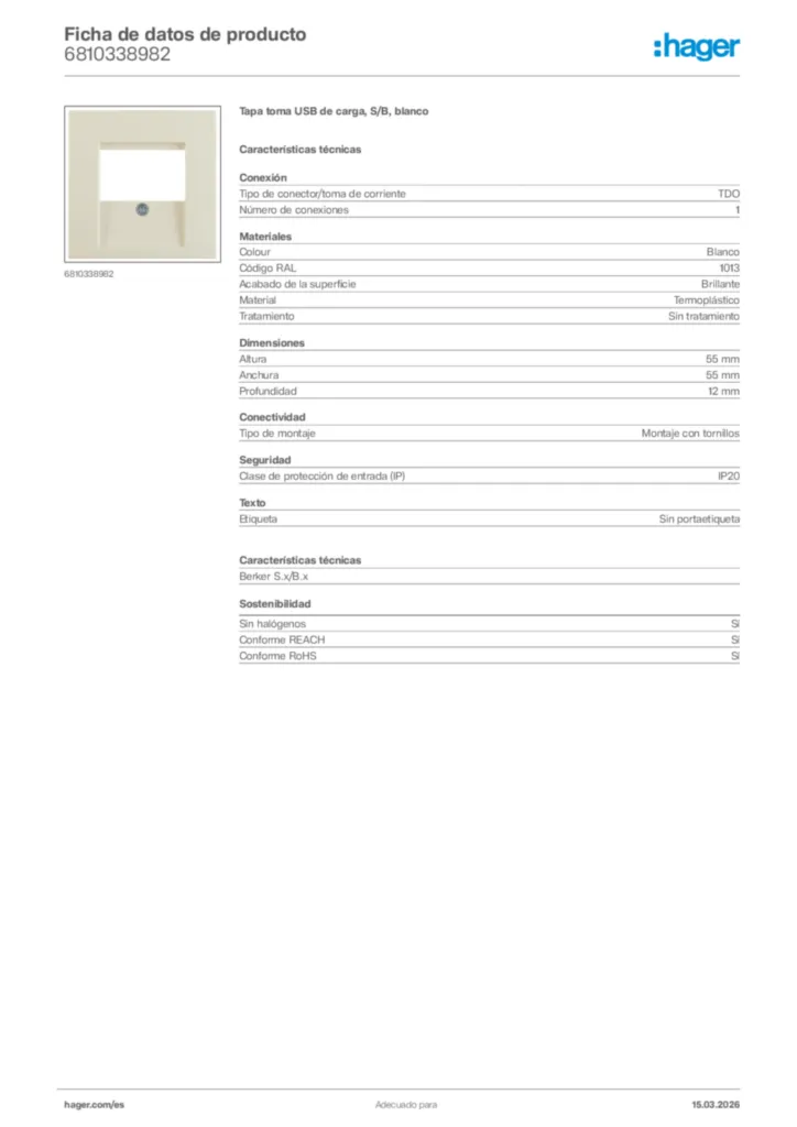 Imagen Hager Ficha de datos de producto 6810338982 | Hager España