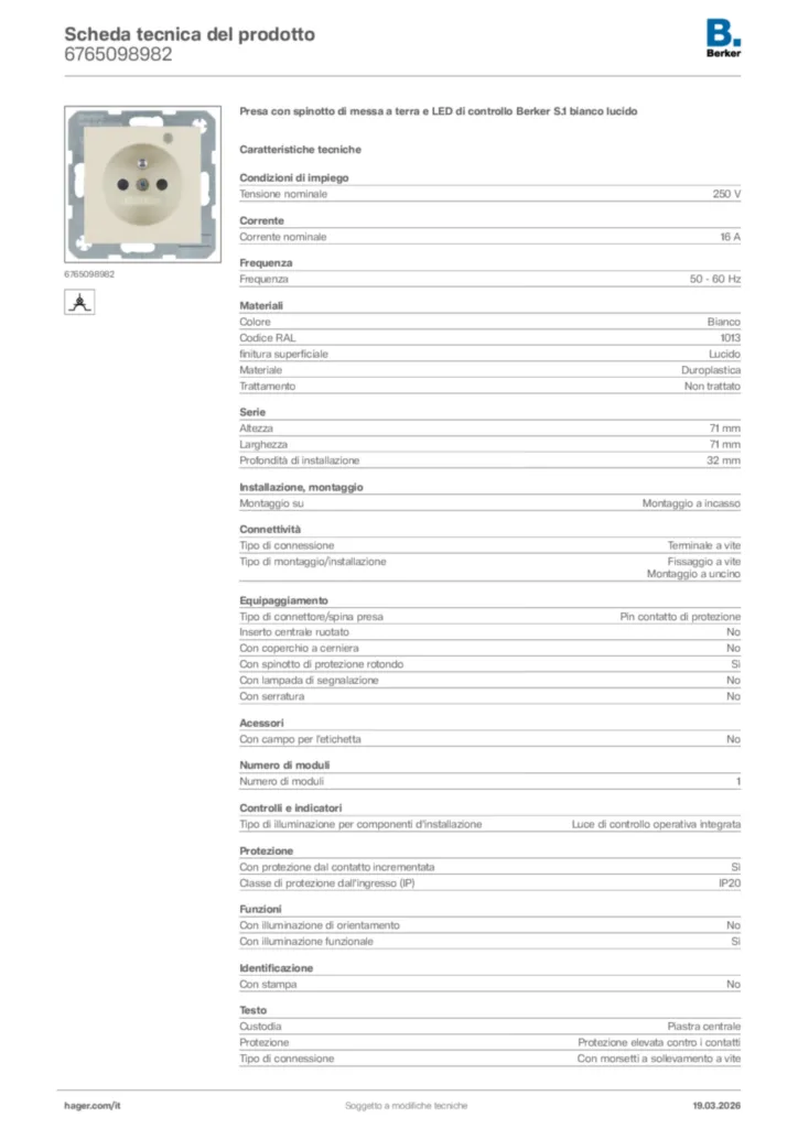 Immagine Berker Scheda tecnica del prodotto 6765098982 | Hager Italia