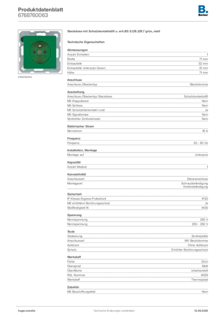 Bild Berker Produktdatenblatt 6768760063 | Hager Deutschland